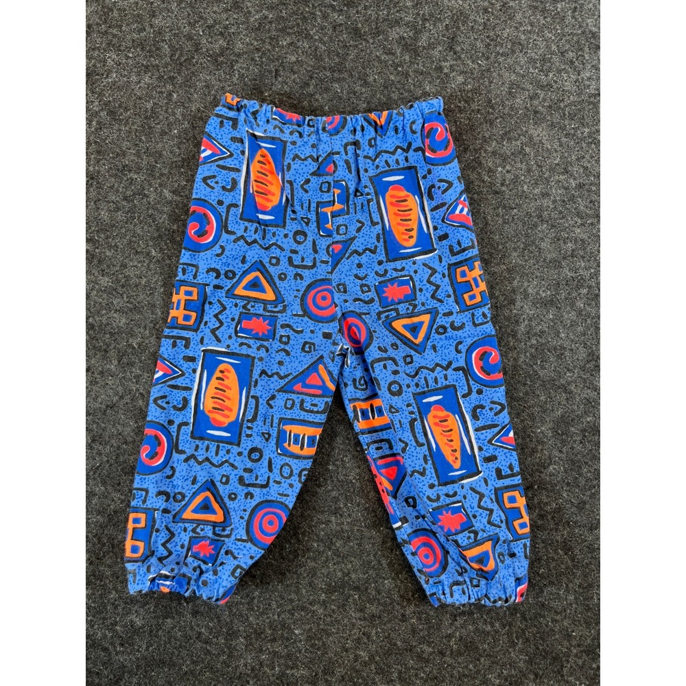 VTG 90s Abstract Geometric Bug Print Cotton Surf Pants Blue Toddler 18 Months